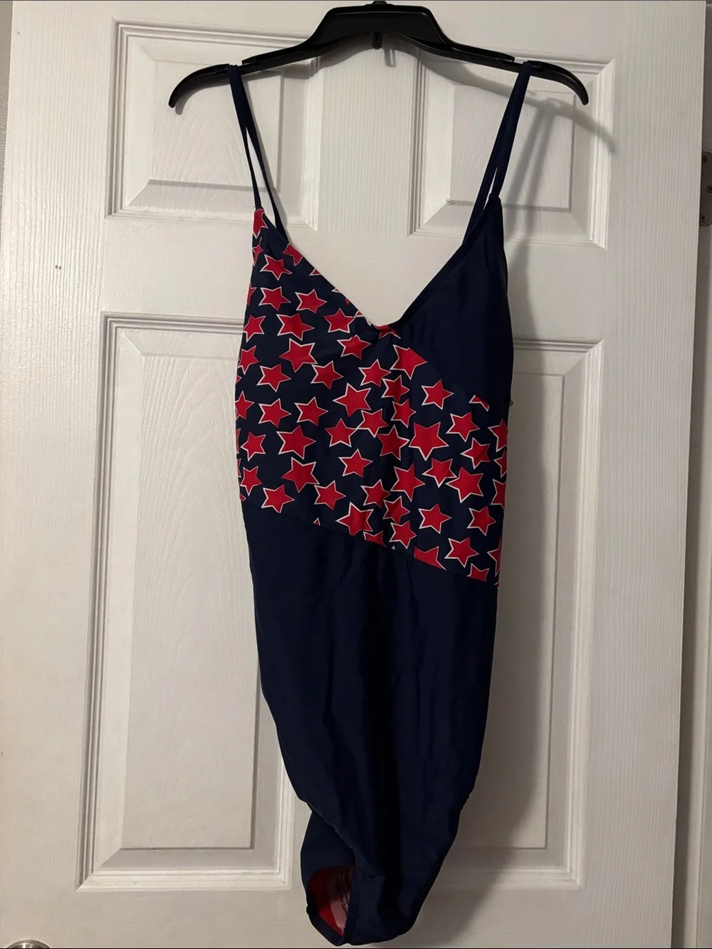 Navy One-Piece Swimsuit with Red Star Print